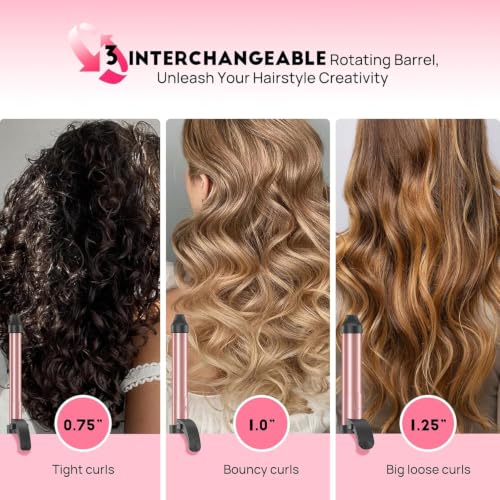 MESCOMB Blush Red Automatic Curling Iron 1 Inch with 3 Interchangeable Barrels
