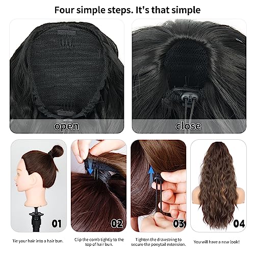 26 Inch Drawstring Ponytail Extension - Wavy Black Hair