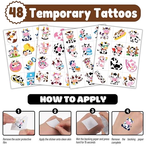 72 Pc Cow Party Favors – 24 Punch Balloons & 48 Tattoos