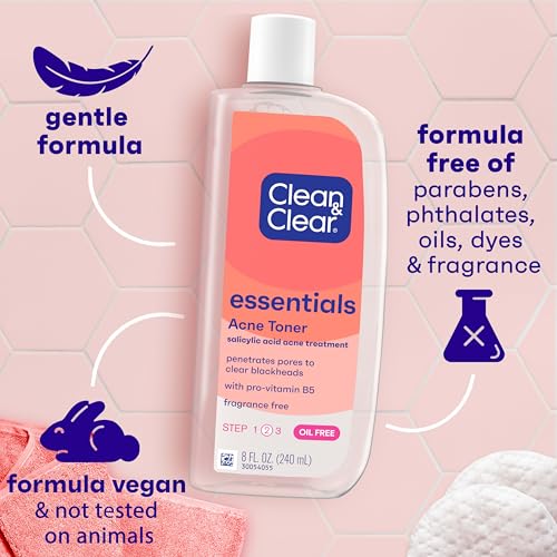 Clean & Clear Essentials Oil-Free Acne Toner with 2% Salicylic Acid, 8 fl. oz