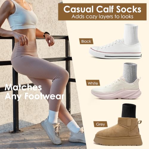 Crew Socks for Women & Men, 6 Pair Cotton Casual Calf Socks