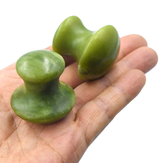 LEOSENSE 2 Pcs Mushroom Jade Gua Sha Facial Tools, Jade Roller Guasha Massage Green Jade Stone Mushroom Shaped Face Lift Remove Wrinkles Massager for Women Spa, Massage Knobs for Body Relaxing