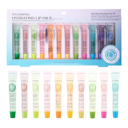 12pc Hydrating Lip Oils -Essential Oil Infused Lip Gloss Lip Oil Collection | Multi-Benefit Lip Care, Safe and Non-Toxic Lip Gloss Gift Set