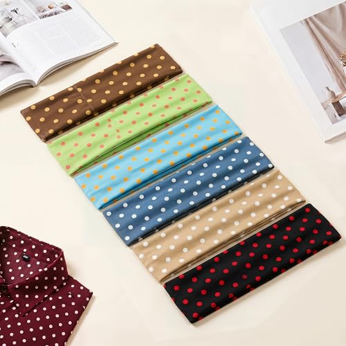 6-Piece Polka Dot Headbands for Women, Elastic Hair Bands