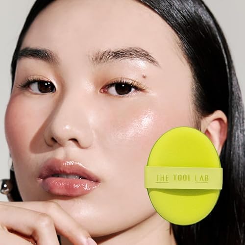 THE TOOL LAB Happyrim Aqua Puff, Liquid Cushion Foundation Puff, Rubycell Foundation Sponge for Moisturizing Coverage, Korean Makeup (2.9 inch, Oval)