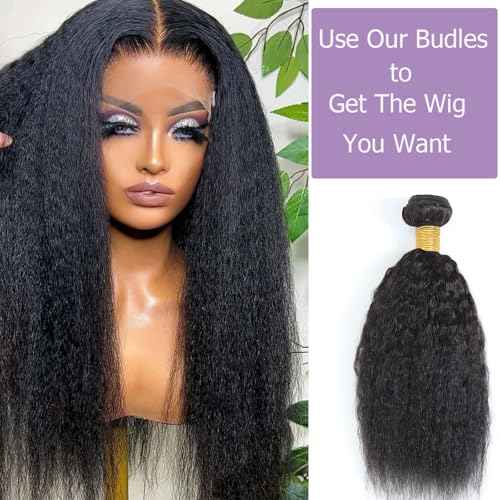 Kinky Straight Bundles 100% Human Hair Bundles Yaki Straight Bundles Human Hair 3 Bundles 20 22 24 Inch Raw Virgin Human Hair Weave Weft Bundles Natural Black Color