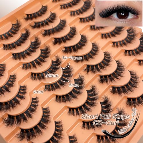 Fluffy Lashes Mink 3D Cat Eye Dramatic Thick Volume EyeLashes Wispy 16mm Full Lash Strips Faux Mink Eye Lashes C Curl Short Cat Eyelahses Pack YH302