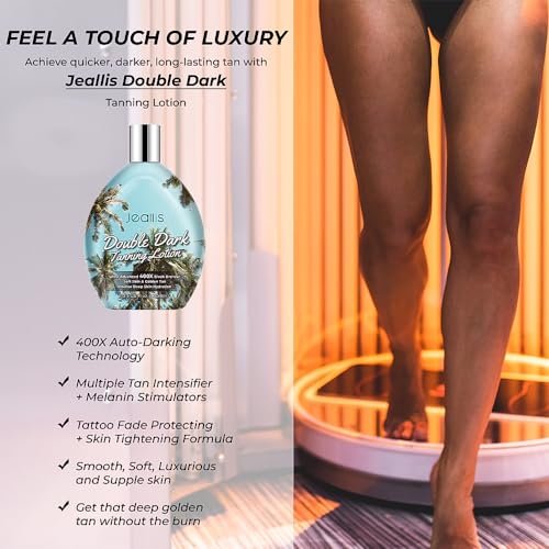Jeallis Double Dark Indoor Tanning Bed Lotion With Bronzer, Indoor Suntan Lotion Tanning Lotion For Tanning Bed With Tattoo Protecting Formula, Bronzer Tanning Lotion, 13.5oz