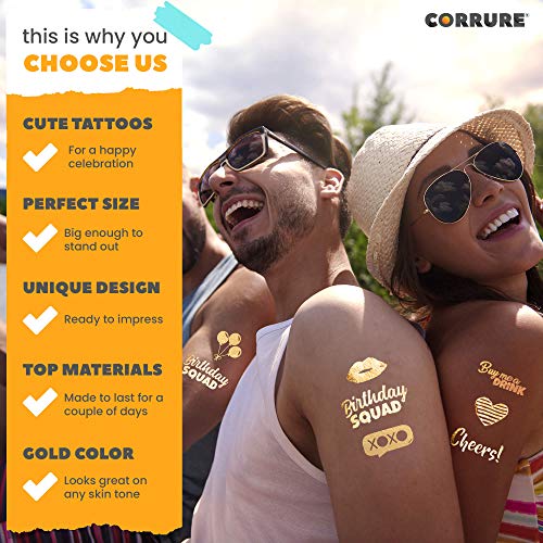 Gold Metallic Party Tattoos - 48pc Birthday Squad