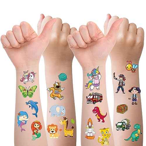 Tattoos for Kids, 300+ Mixed Styles Temporary Tattoos Stickers Set for Girls and Boys, Space Dinosaur Animals Butterfly Tattoos for Kids Birthday Party Supplies