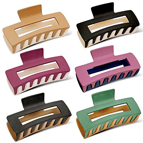 Yusier 6PCS Large Hair Claw Clip Matte Rectangle Hair Clip Plastic Stitching Color Clips French Square Clip (2 Color Splicing-Rectangle)