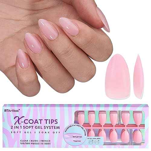 BTArtbox XCOATTIPS Natural Nail Tips Matte -Short Almond Press On Nails Pink, Long Lasting Soft Gel Nails False Nail, Soak Off Acrylic Fake Nails Extensions for Nail Art DIY