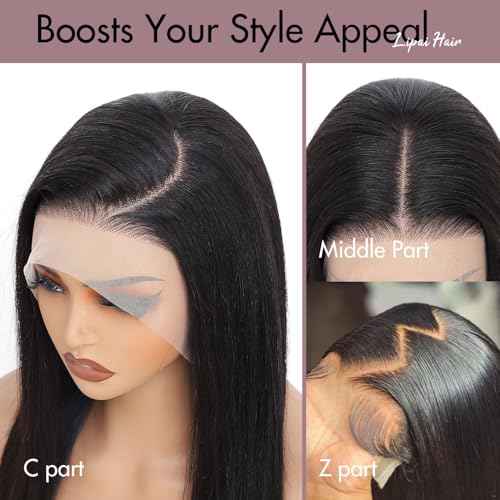 13x4 HD Lace Front Wigs Human Hair Straight Wigs for Black Women - 220% Density, Pre-Plucked Natural Hairline & Glueless Design for Effortless Style, 24 Inch