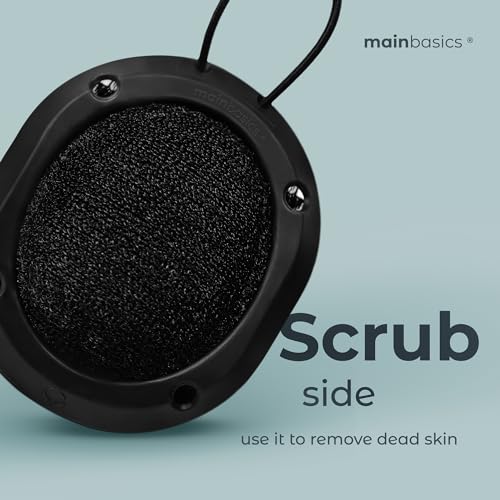 MainBasics 2-in-1 Exfoliating Shower Loofah & Body Scrubber (2 Pack, Black)