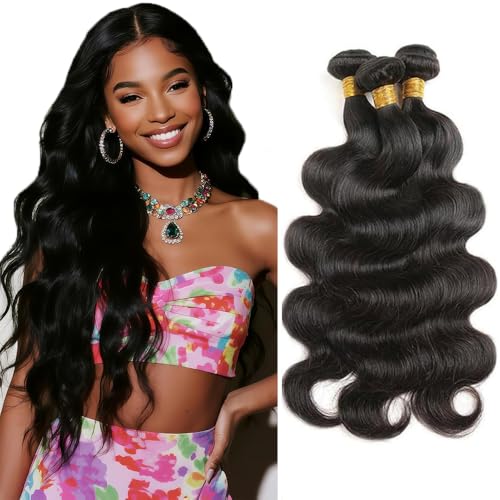 Freiuoke 50G Black Body Wave Human Hair Bundle - 12 to 34 Inch