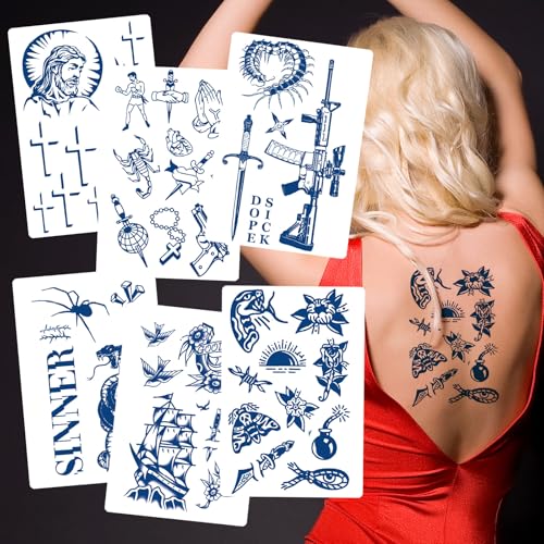 6-Pack Semi-Permanent Temporary Tattoos – Waterproof, Lasts 1-2 Weeks