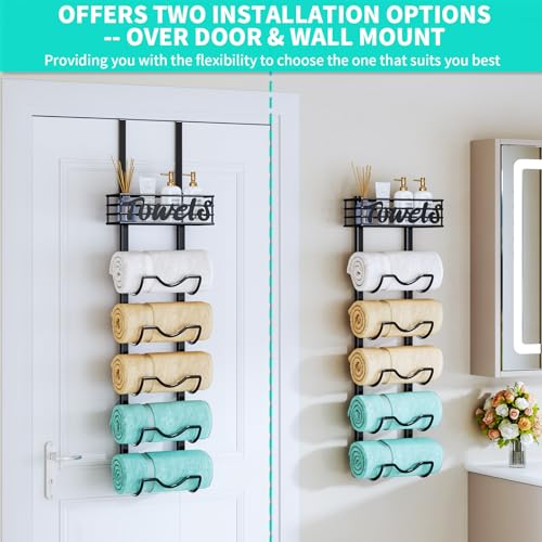 HapiRm Over The Door Towel Rack - 6 Tier Wall Mount Organizer