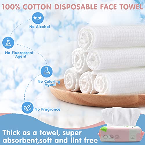 Disposable Face Towel Dry Wipes, 100% Cotton Facial Tissue, Lint Free Facial Cleansing Towels, Super Absorbent Dry and Wet Use for Makeup Removing, Sensitive/Baby Skin (1 Pack-60 Count)