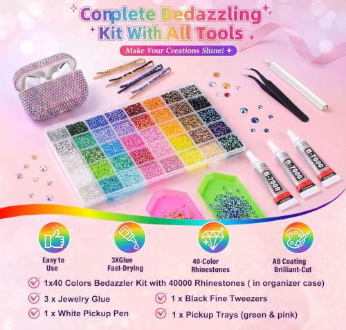 Bedazzler Kit with 40000 Rhinestones & Glue - 40 Colors