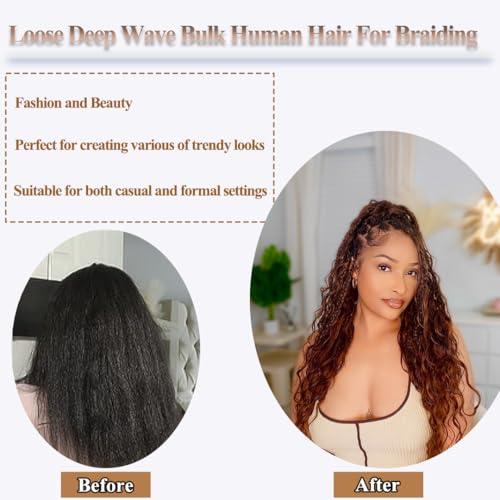 Bulk Human Hair for Braiding - 50g Loose Deep Wave, #4/30
