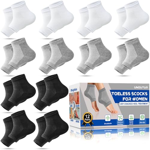 12 Pairs Toeless Moisturizing Heel Socks for Dry Cracked Feet Repair