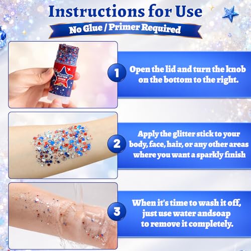 Patriotic Red White Blue Glitter Stick - Face Body Hair
