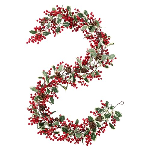 U'Artlines Total 12.4Ft Christmas Garland 2PCS Artificial Holiday Hanging Garlands Christmas Vine with Red Berries Pinecone for Stairs Wall Fireplace Mantel Indoor Outdoor Decor