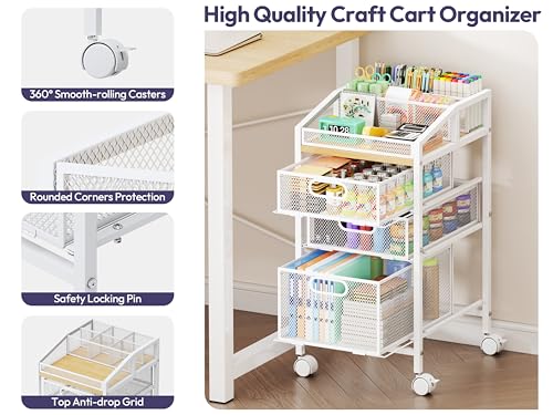 Rolling Utility Cart with Drawers - Under Desk Storage