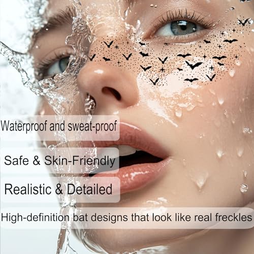 Black Bat Freckles Temporary Tattoos - 8 Pack Waterproof Face Stickers