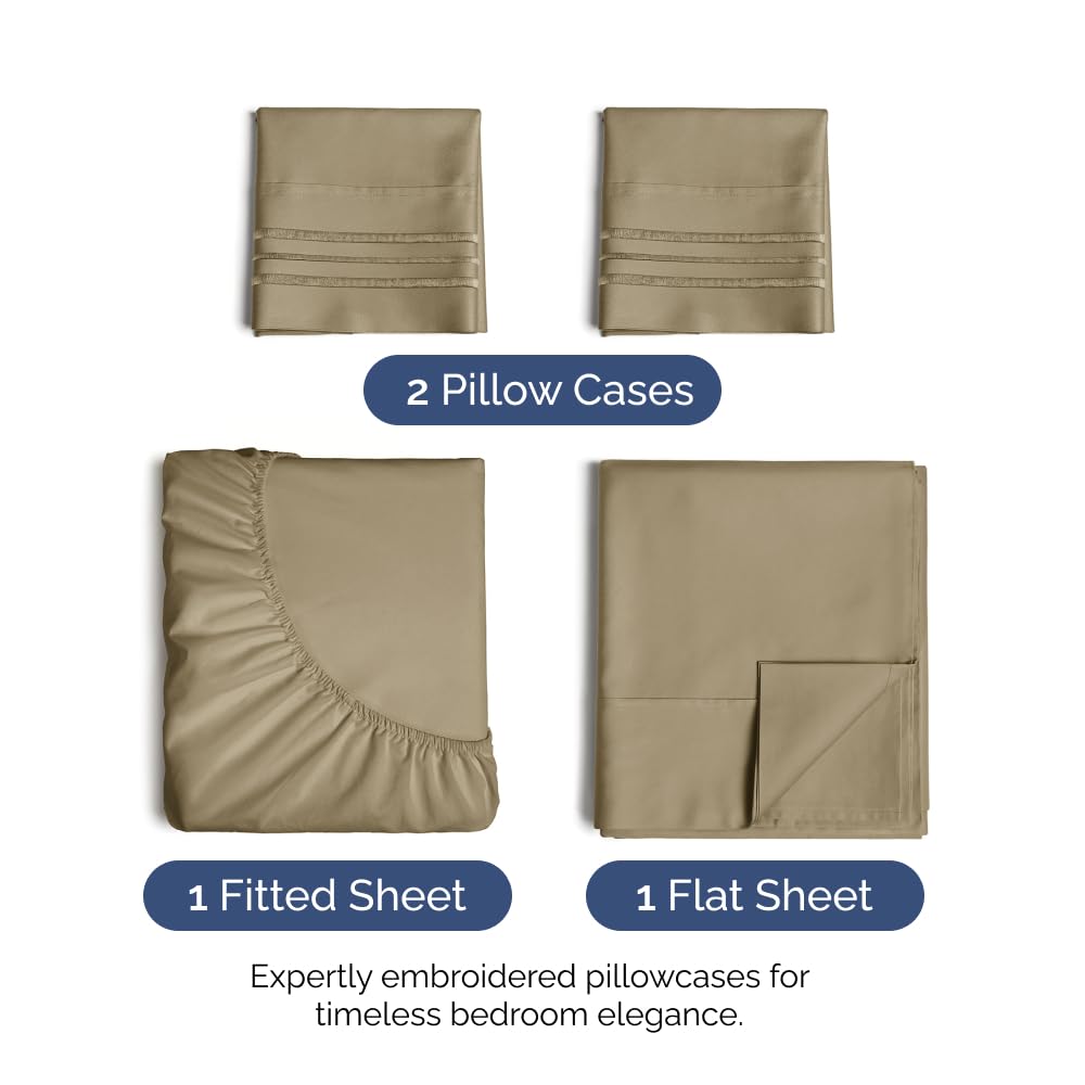 Twin 4 Piece Sheet Set - Breathable & Cooling Bed Sheets - Hotel Luxury Bed Sheets for Women, Men, Kids & Teens - Comfy Bedding w/ Deep Pockets & Easy Fit - Soft & Wrinkle Free - Twin Khaki Sheets