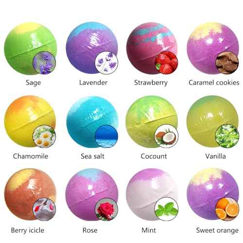 Bath Bombs Salt Balls,12 PCS Gift Set,Vanilla Lavender l Rose Extract Essential Oils,Moisturizing Dry Skin,Fizzy Spa,Relaxing,Bubble Bath Bomb for Gifts Idea for Men Women