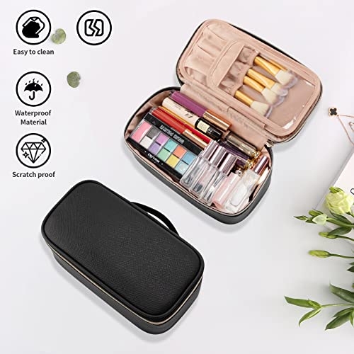 OCHEAL Small Cosmetic Bag,Portable Cute Travel Makeup Bag for Women and girls Makeup Brush Organizer cosmetics Pouch Bags-Black