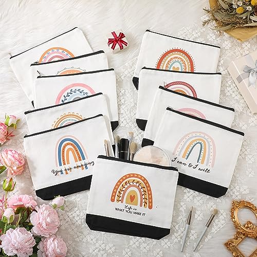 Sieral 30 Pcs Rainbow Canvas Makeup Bags Bulk Employee Appreciation Gifts Inspirational Womens History Month Cosmetic Bags Thank You Gift for Nurse Teacher Coworker Office Must Haves(Motivational)