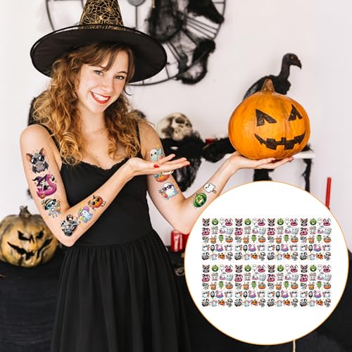Summer Halloween Temporary Tattoos - 8 Sheets, 160+ Designs