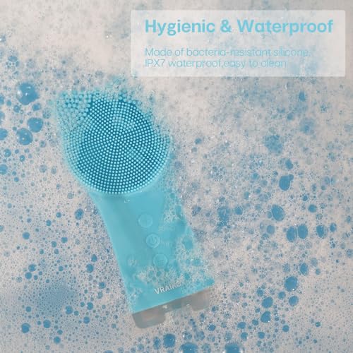 VRAIKO MIA Facial Cleansing Brush, Waterproof Rechargeable Face Cleansing Brush, with Soft Silicone and Adjustable Sonic Vibration, for Deep Cleansing Gentle Exfoliating and Massaging (Blue)