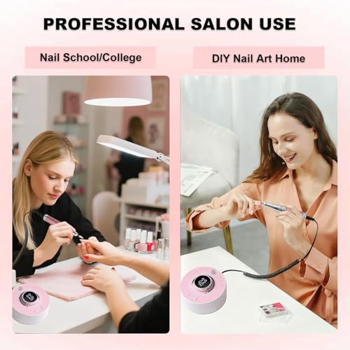 Electric Nail Drill with Brushless Motor, 40000RPM Professional Cordless Nail File for Acrylic & Gel Removal - Rechargeable Manicure & Pedicure Kit with 12 Bits for Home and Salon Use (Pink)