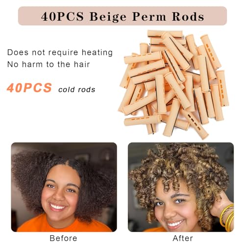 40 Pcs Beige Perm Rods for Short Hair - Plastic Cold Wave Rollers