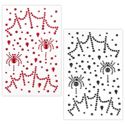 Spider Web Face Gems Stick On Rhinestones - Halloween Temporary Tattoos 2Pc