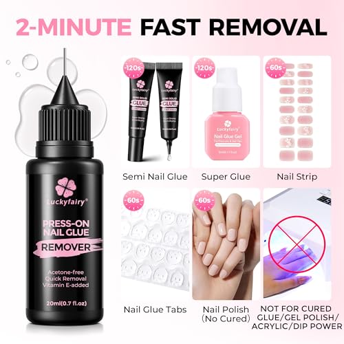 Luckyfairy Gentle Press-On Nail Glue Remover 20ml with Cuticle Pusher