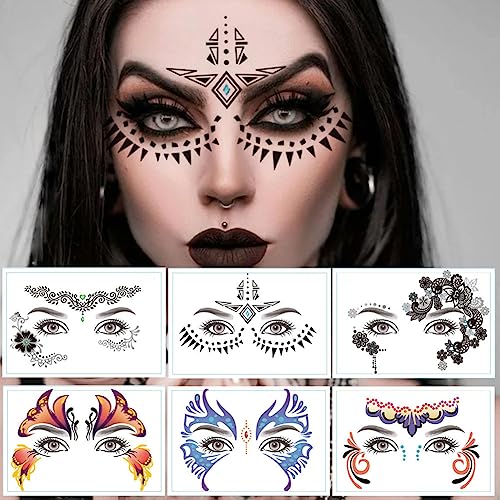 9-Pack Temporary Face Tattoo Stickers - Waterproof Eye Lace