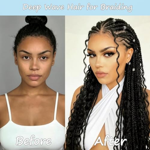 AuokMar Deep Wave Human Braiding Hair B #1B / 24 Inch 2 Bundles, 110g, Brazilian Natural Color