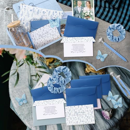 48 Pcs Bridesmaid Gifts Proposal Bulk Something Blue Crew Gift Blue Hair Scrunchies Proposal 16 Oz Glass Cup Makeup Bag Butterfly Clips Card Envelope Pen for Bachelorette Bridal Shower Decor