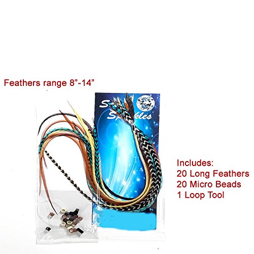 Feather Hair Extensions Kit – 20 Rooster Feathers with Beads & Tool