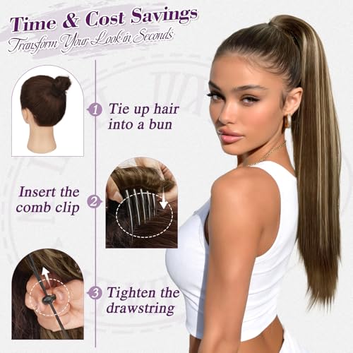 22 Inch Straight Ponytail Extension - Brown Blonde