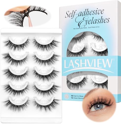 LASHVIEW Self Adhesive Eyelashes 5 Pairs Cat Eye Wispy