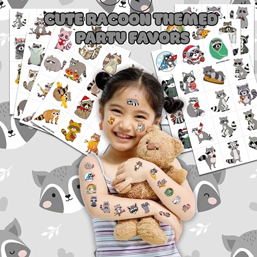 96Pcs Raccoon Temporary Tattoos - Party Favors & Decorations