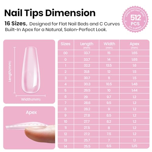 Beetles Tipex Lite Instant Apex Nail Tips - 512pcs Long Coffin