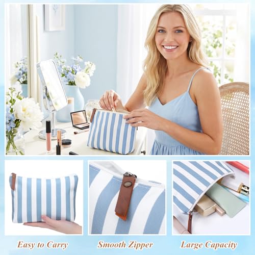24 Pcs Blue Striped Makeup Bags - Durable Canvas Travel Organizers