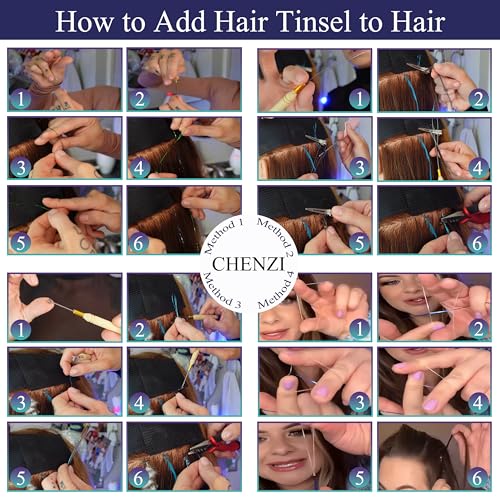 CHENZI Red 48 Inch Hair Tinsel Extensions Fairy Hair Kit for Vibrant Hairstyles