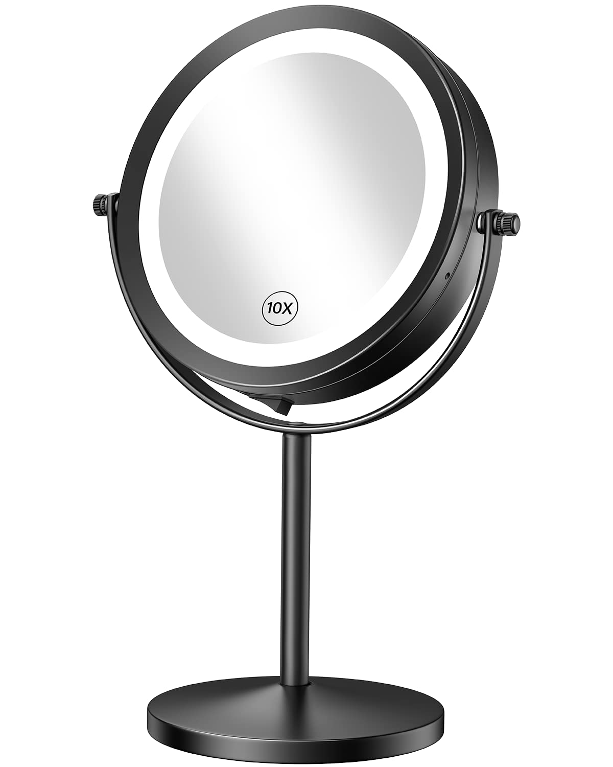 Gospire 7" Lighted Makeup Mirror with Magnification 10X/1X Double Sided, Round Magnifying LED Vanity Standing Cosmetic Shaving Mirror with Battery Operated, Cordless Portable for Bathroom Bedroom